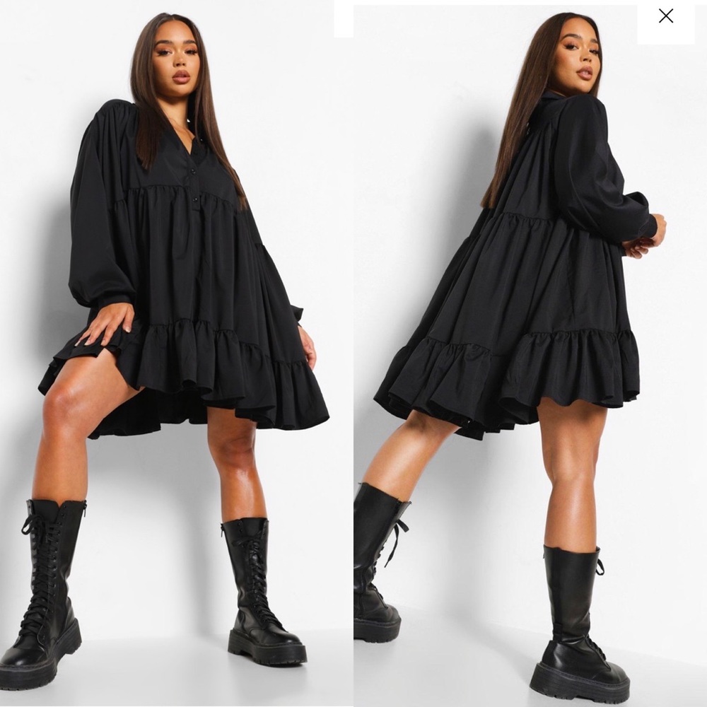 BNWT Boohoo Extreme Ruffle Tiered Hem Smock Dress - Picture 1 of 10